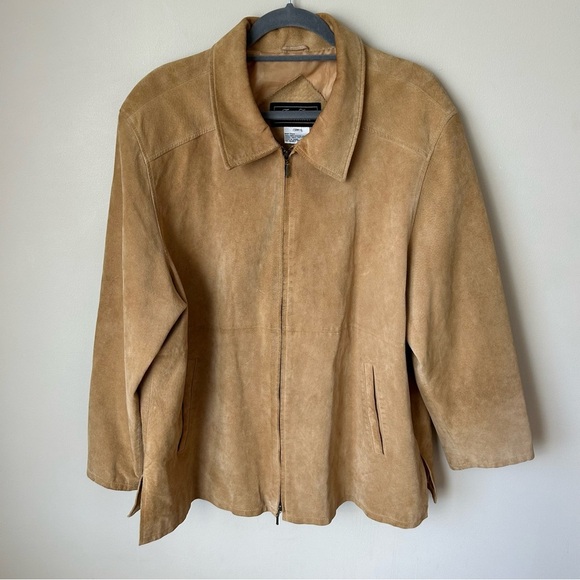 Vintage Terry Lewis Tan Beige Leather Suede Full Zip Jacket Men’s Size 2X - Picture 1 of 6